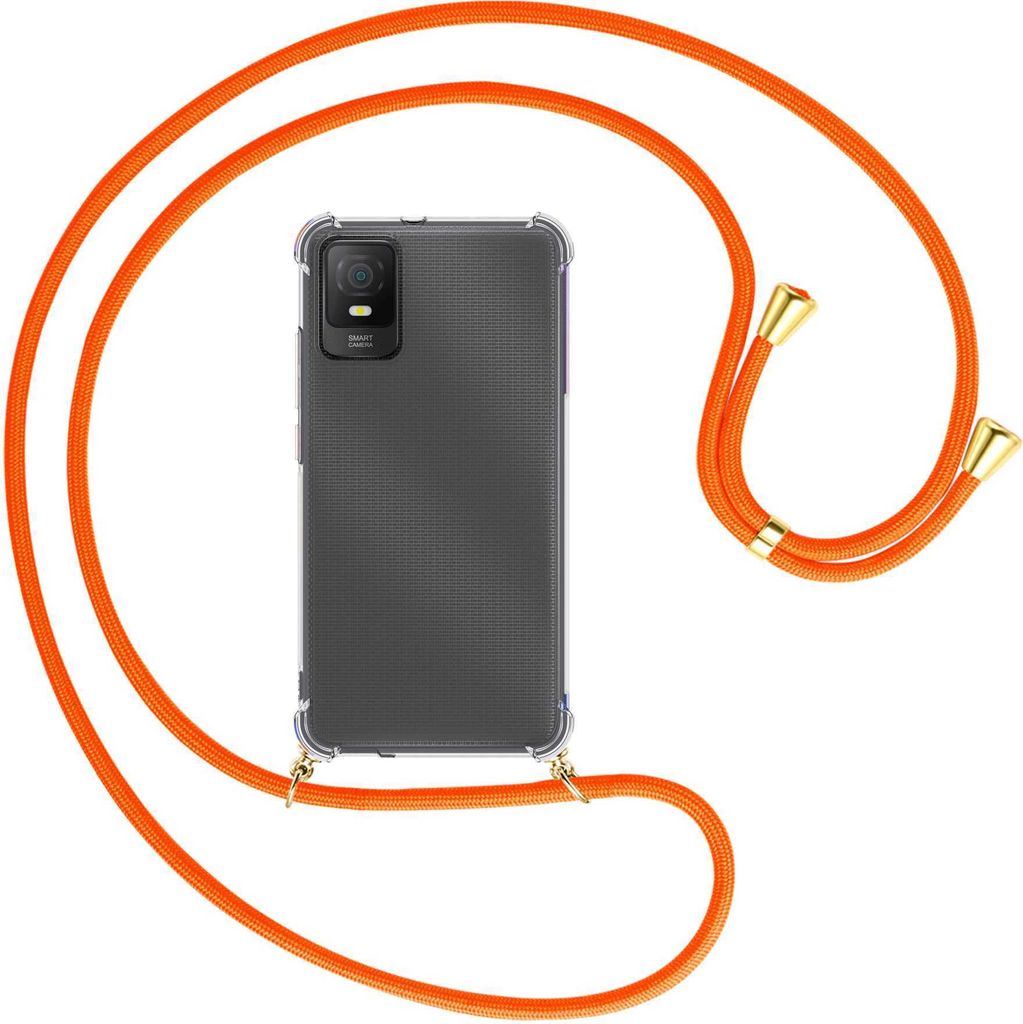 Handykette Backcover-Schutzhülle mit Band (Metall goldfarben) für TCL 403 (T431, 6.0'') - neonorange