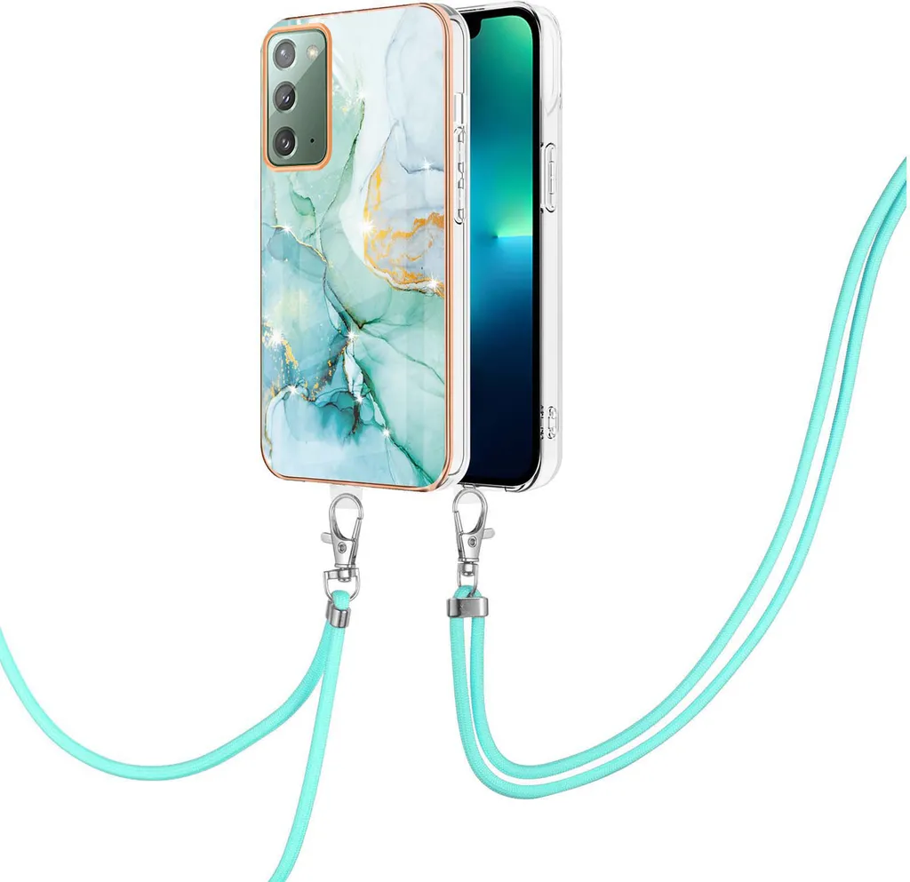 Custodia con cinturino per Samsung Galaxy Note 20, paraurti in TPU morbido, custodia protettiva, con cinturino regolabile verde