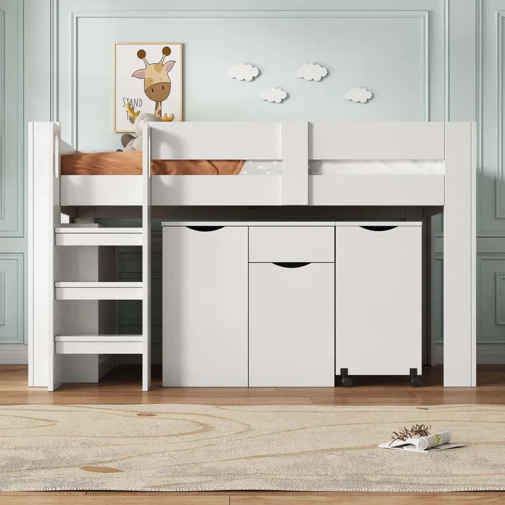 AIORBER Lit superposé 90x200 avec bureau et armoire en MDF blanc - 2