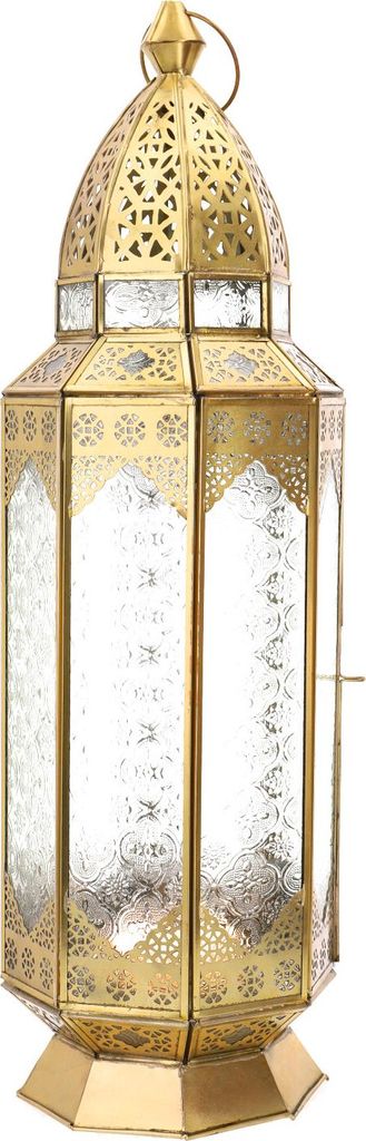 Große Orientalische Metall/Glas Laterne in Marrokanischem Design - Modell 4, Mehrfarbig, Glas,Metall,Eisen, 60*21*21 cm, Orientalische Laternen
