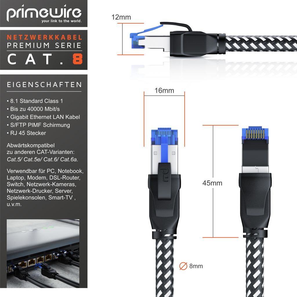 CAT8 ETHERNET CABLE SFTP 40Gbps Cat 8 RJ45 Network LAN Patch Cord Gold