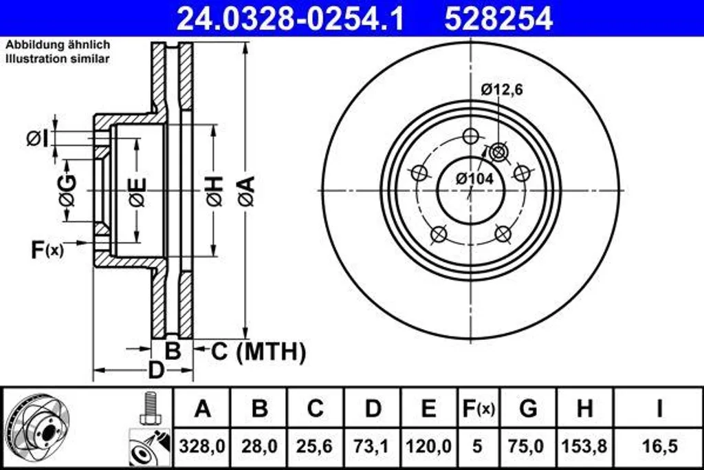 Disque de frein ATE 330mm 24.0328-0254.1 - Compatible BMW X3 X4