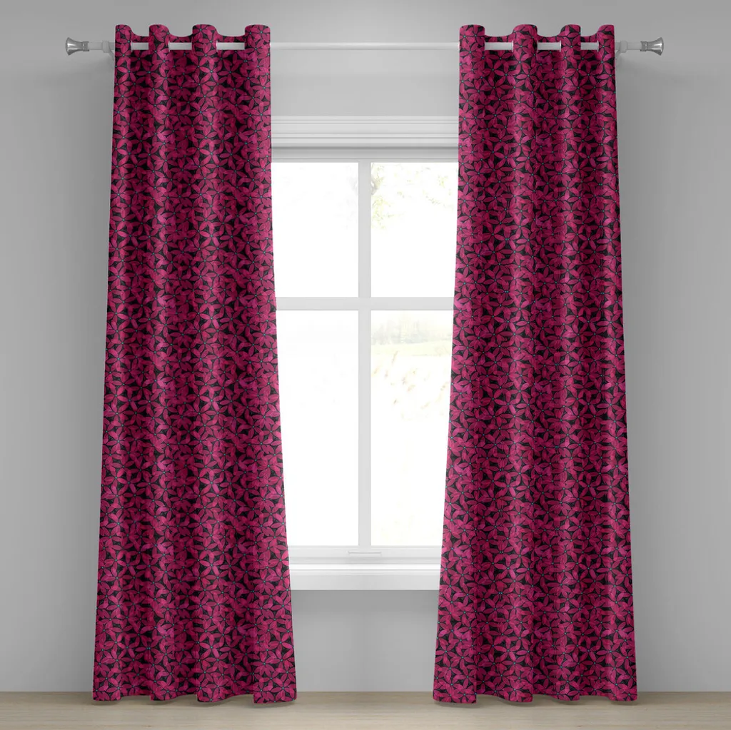 ABAKUHAUS Tenda con occhielli astratta, romantici fiori su sfondo scuro, illustrazione estiva, tende decorative a 2 pannelli, 280 cm x 175 cm, grigio antracite rosa