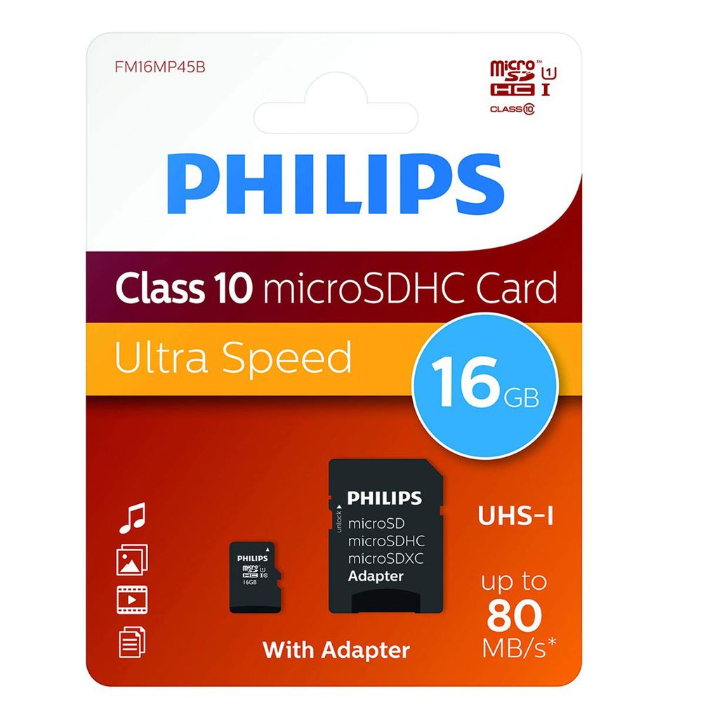 Philips Micro-SDHC-Card 16GB  Class 10, UHS-I U1, incl. Produktbild 