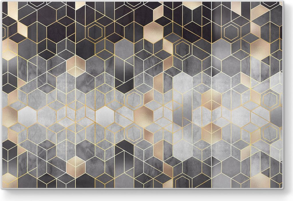 DEQORI Schneidebrett Glas 30x20 cm 'Kunstvolles Wabenmuster' Schneideplatte groß