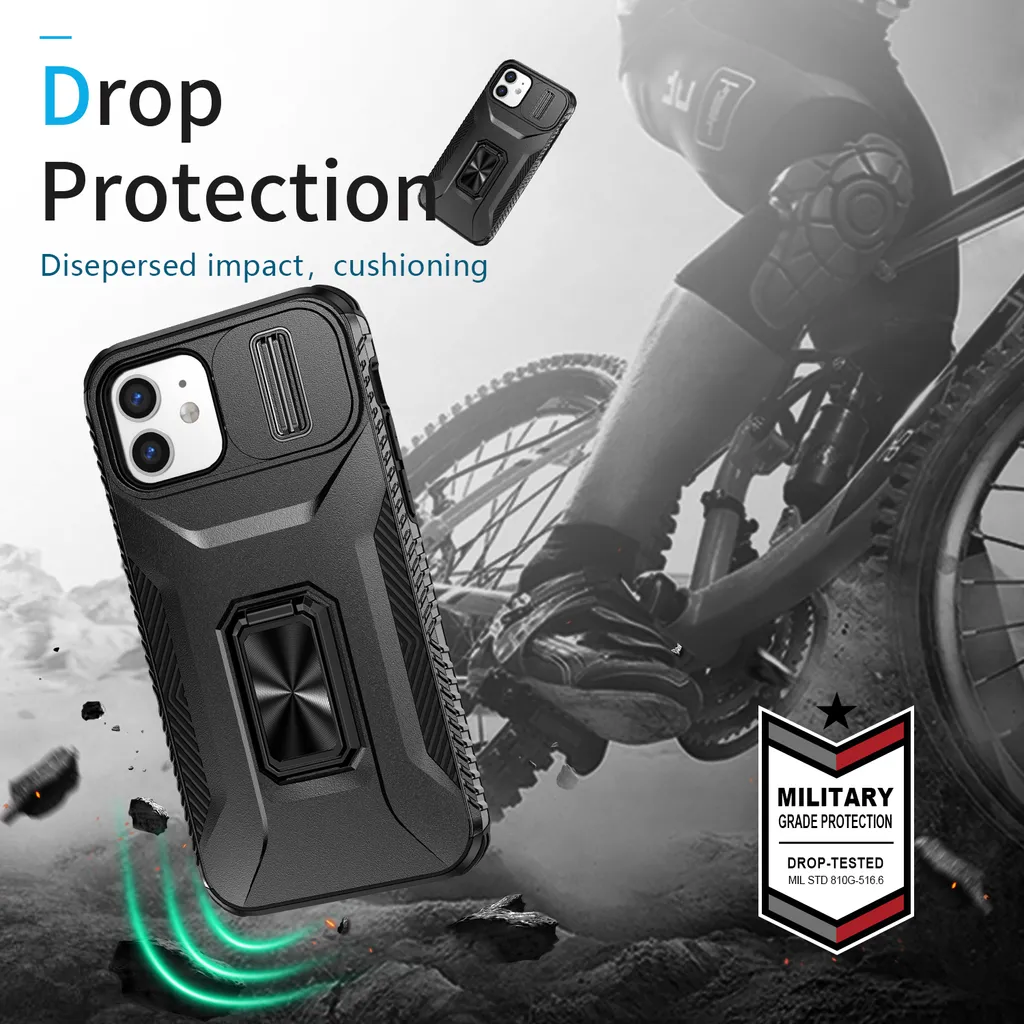 Hitaoyou Custodia Per IPhone 12/12 Pro Con Protezione Obiettivo E Supporto Anello Magnetico – Antishock Militare – Blu - 2
