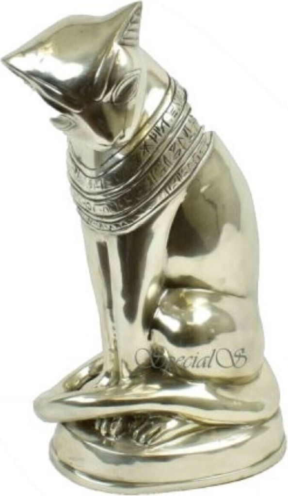 Casa Padrino Luxus Bronze Skulptur Ägyptische Katze Silber 23 x 16 x H. 47 cm - Versilberte Bronzefigur - Dekofigur - Wohnzimmer Deko