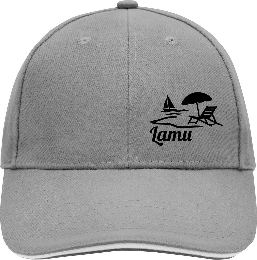 Huuraa Cappy Mütze Lamu Inselmotiv Kenia Dark Grey/White Baumwolle 6-Panel Kappe Geschenkidee