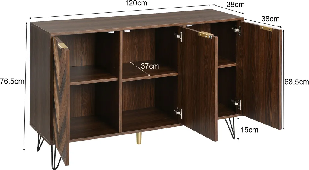 Commode Sideboard Design 3 Portes 120cm Grand Volume pour la Chambre