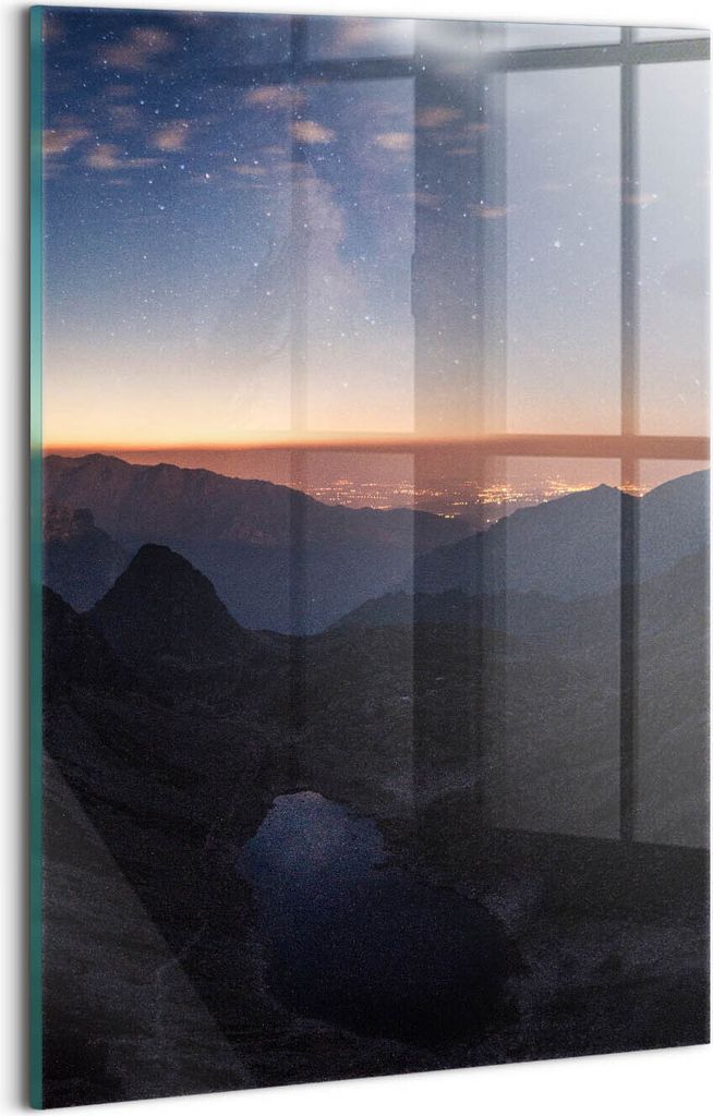 Designer Glasbild - Wandbild - Glas Bild - 20x30 cm - Berge Bei Sonnenuntergang