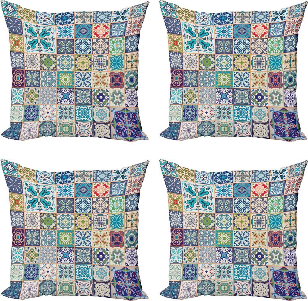 ABAKUHAUS marokkanisch Kissenbezug Set (4 Stück), Flora, Moderner Doppelseitiger Digitaldruck, 45 cm x 45 cm, Mehrfarbig