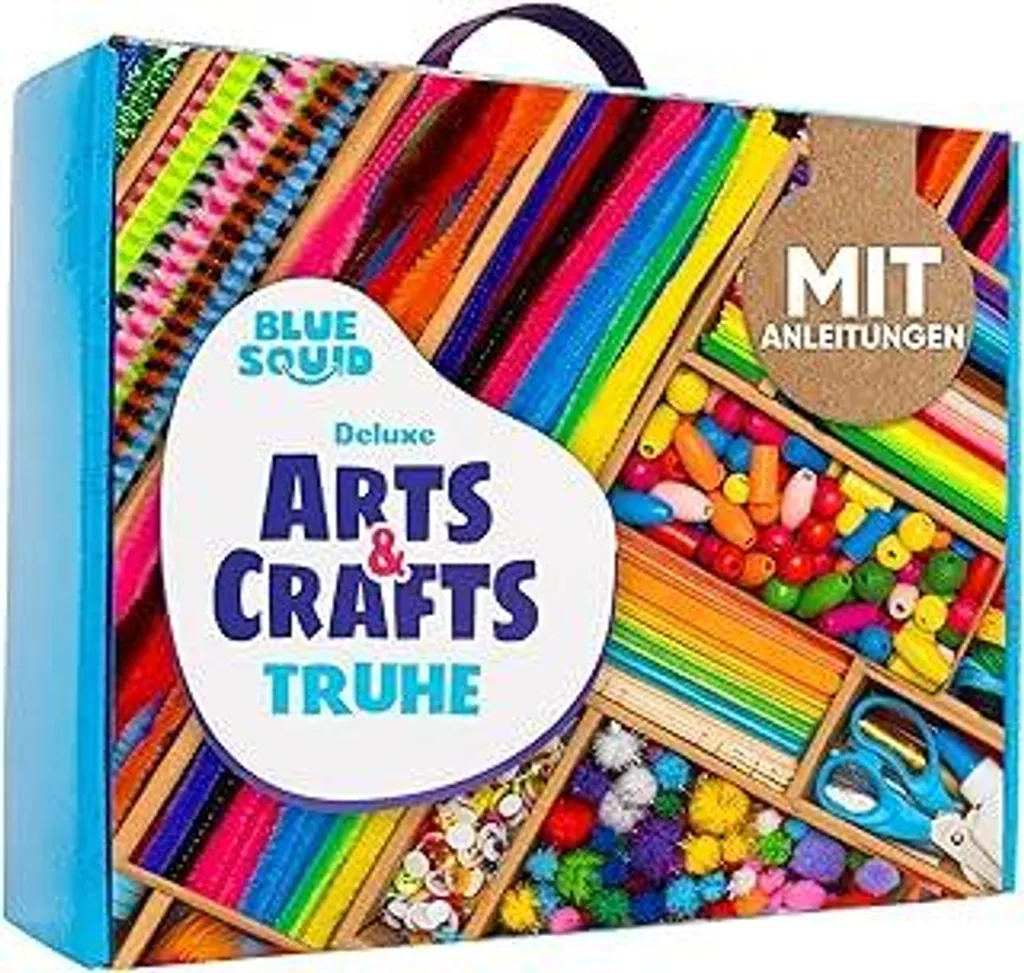 Set da bricolage Blue Squid per bambini - Scatola da bricolage da 3000 pezzi - Bricolage per bambini dai 4, 5, 6, 7, 8, 9, 10, 11, 12 anni - Materiale da bricolage deluxe, set da bricolage per bambini, set di carta da bricolage, valigetta da bricolage, materiale da bricolage