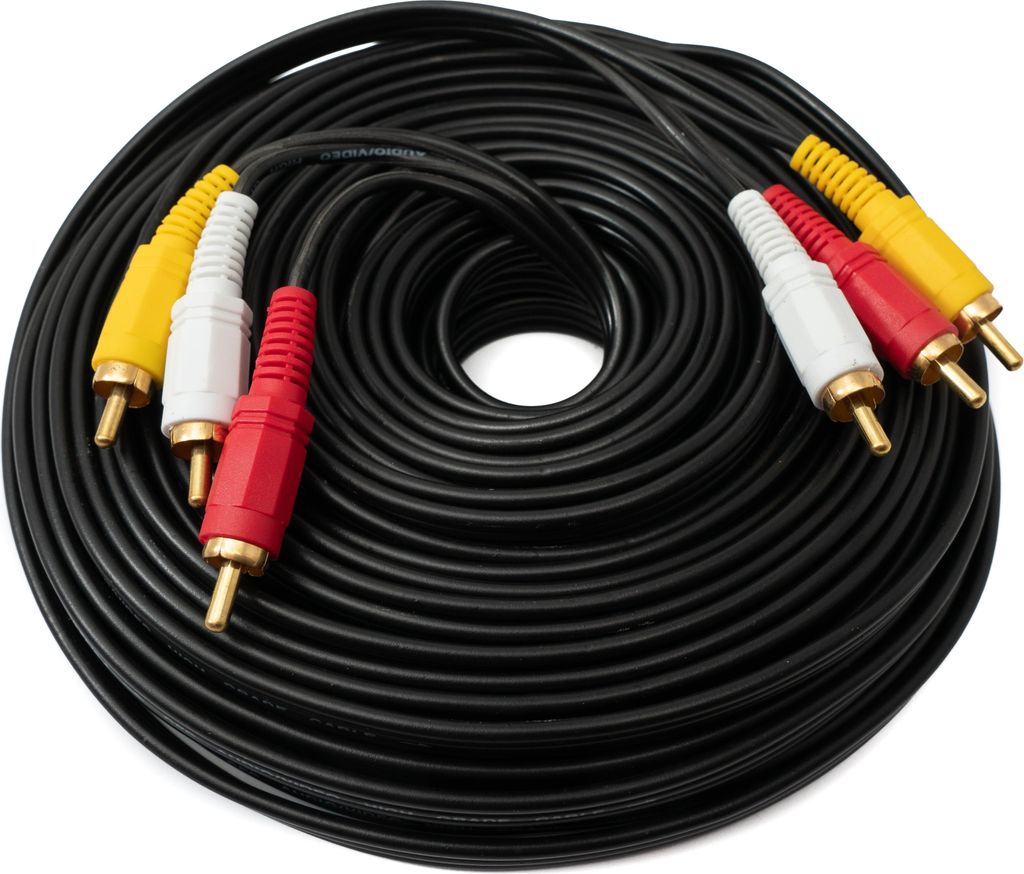 SYSTEM-S Cinch 3 RCA Kabel 20 m Stecker zu Stecker Stereo & Composite AV Adapter Schwarz