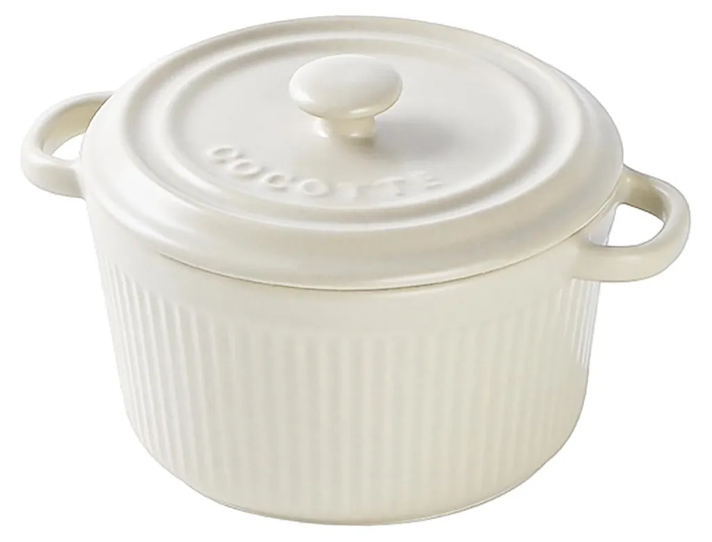 Petit plat rond en céramique avec poignées pour soufflés et gratins