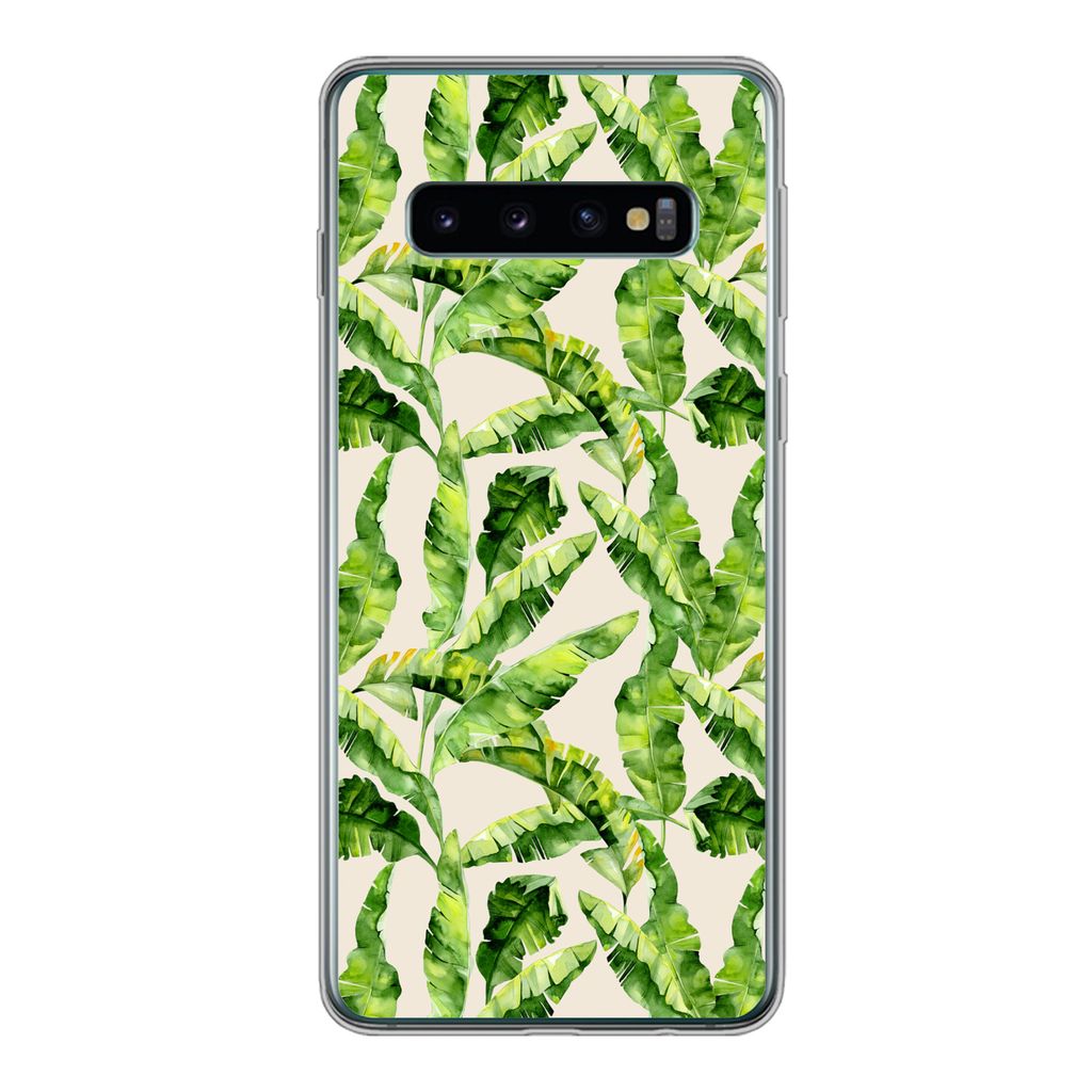 MuchoWow Handyhülle Schutzhülle Hülle für Samsung Galaxy S10 Palmenblatt - Muster - Tropisch Silikon Softcase Handy Hülle - Handytasche