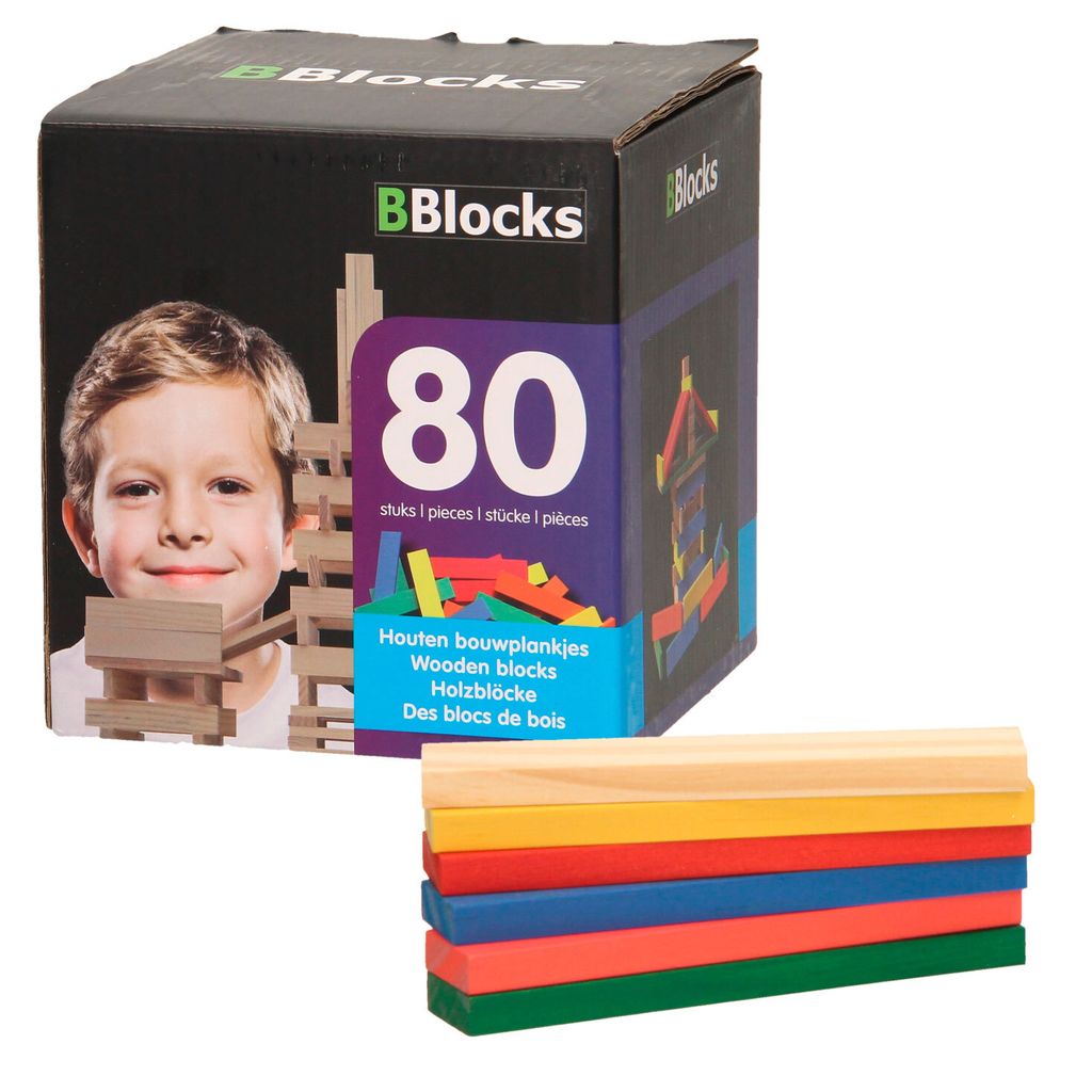 BBlocks bouwblokken set - 80 stuks, kleurrijk houten Productafbeelding 