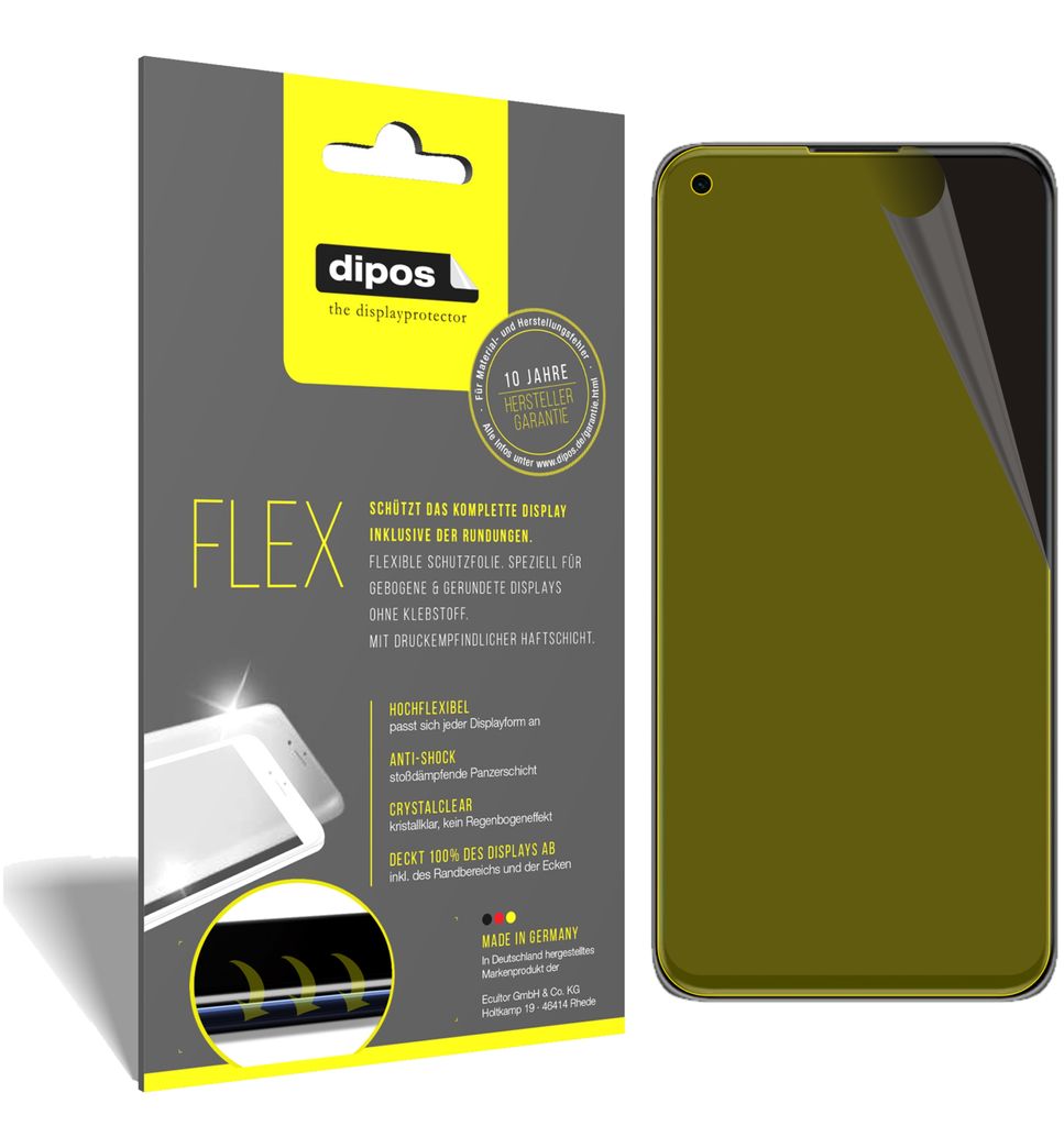 2x Schutzfolie für Xiaomi Mi 11 Lite Folie, 100% Displayabdeckung, dipos Flex