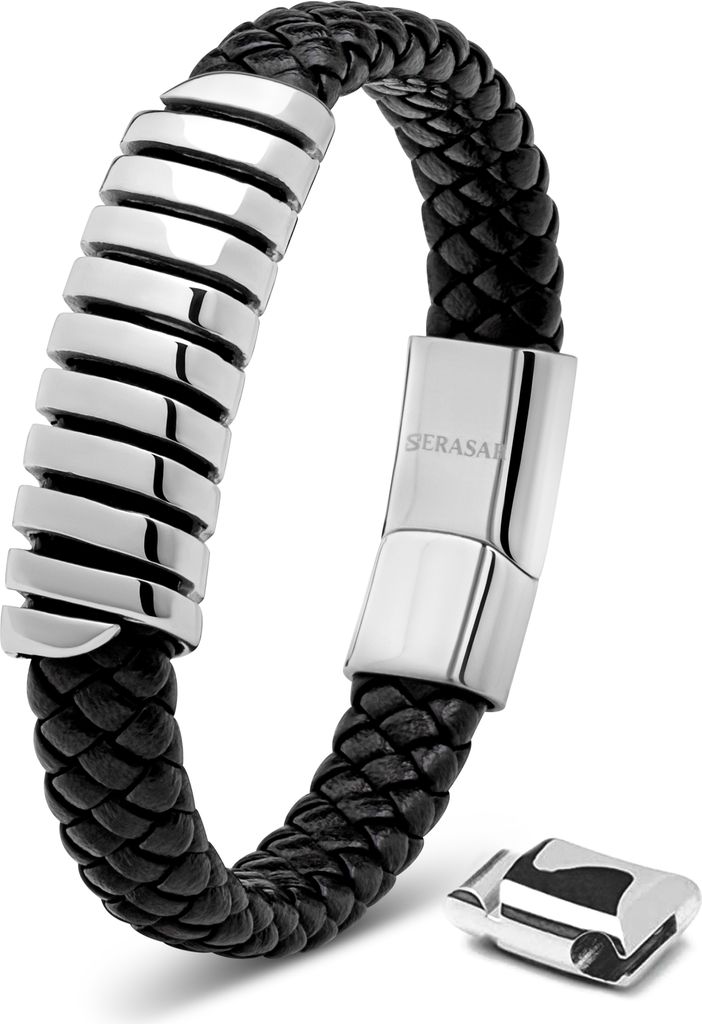 SERASAR | Lederarmband für Männer [Helix] mit Silber Produktbild 