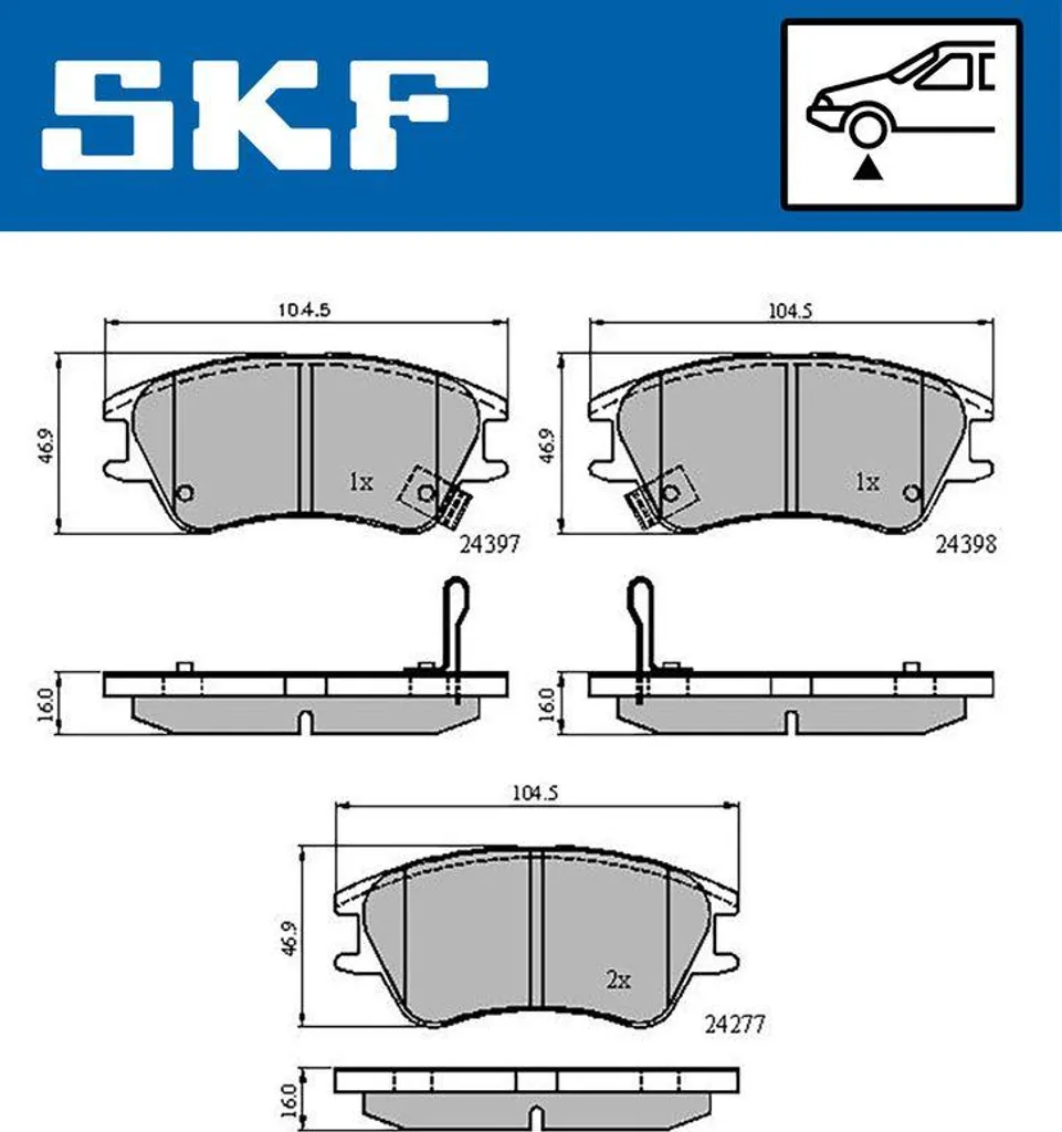 SKF VKBP 80621 A Jeu de Plaquettes de Frein à Disque pour Atos OE 5810105A30
