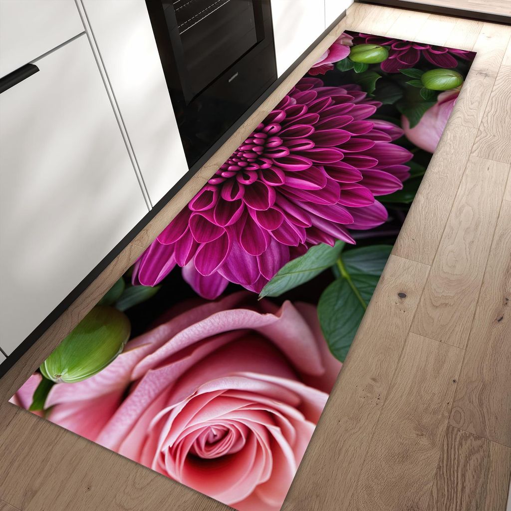 Küchenteppich 60x90cm rutschfest & abwischbar PVC Läufer - Stille Blumenarrangement