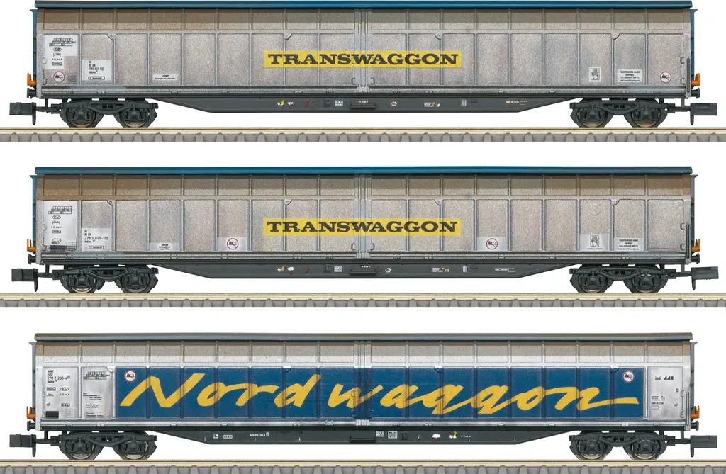Trix 18297 N Lot de 3 wagons coulissants Transwaggon MHI pour réseau