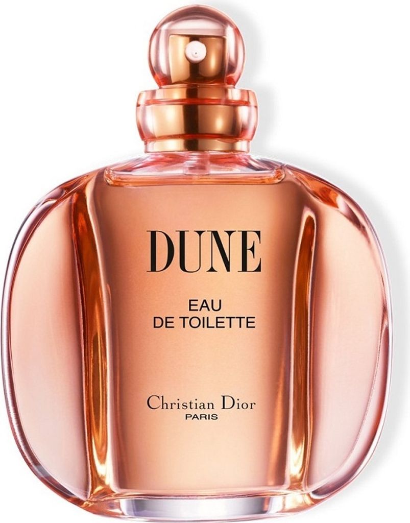 A product shot of a Christian Dior Dune Eau de Toilette perfume bottle.