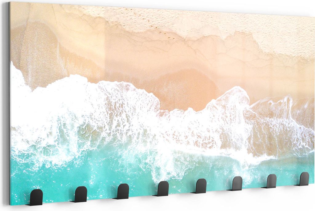 DEQORI Kleiderhaken Glas 60x30 cm 'Wellen brechen am Strand' Wand Garderobe beschreibbar