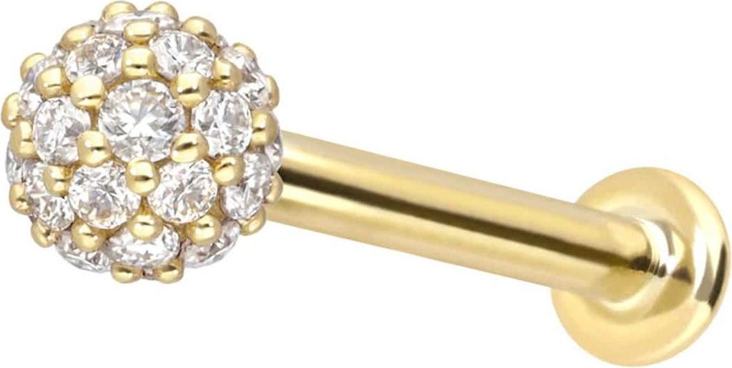 Ohrpiercing, Nasenpiercing 14 Karat Gold Labret mit Innengewinde MULTI-MOISSANIT Gold Stablänge: 10mm + Stabstärke: 1,2mm + Kugelgröße: 3mm