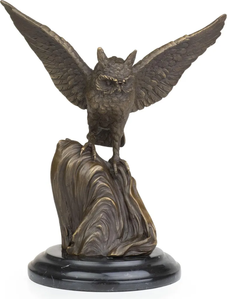 Figurine Hibou Décorative en Bronze et Marbre - Objet d'Art 23 cm