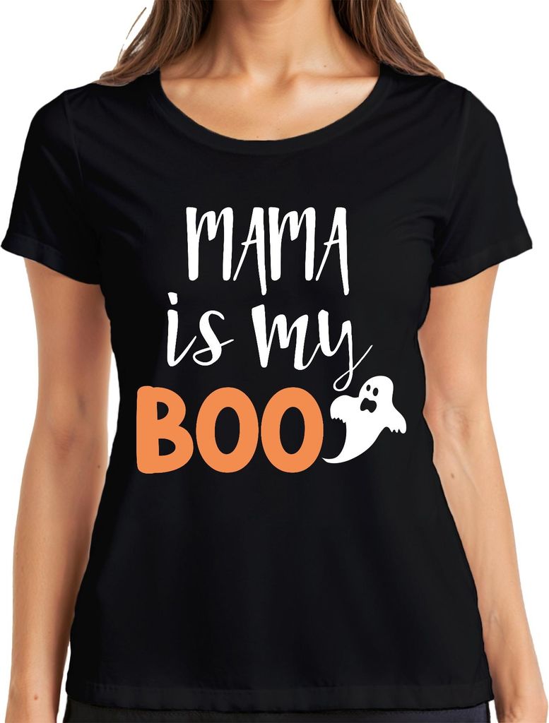 MAMA is my BOO Halloween Mama Geschenk Gespenst Lustig Familie Damen T-Shirt, Schwarz, L