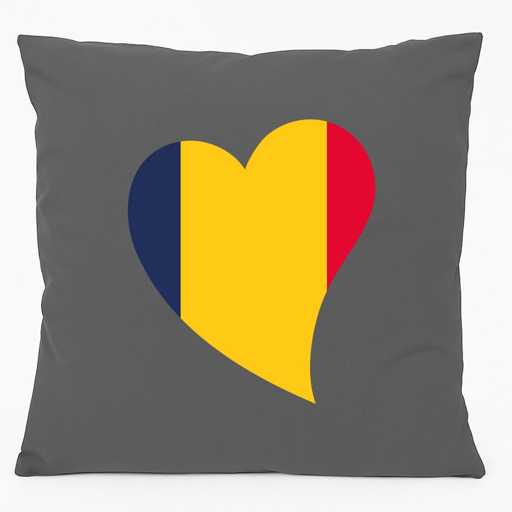 Huuraa Kissen Tschad Flagge Herz 40x40cm mit Füllung Steel Grey Baumwolle Dekokissen Geschenkidee