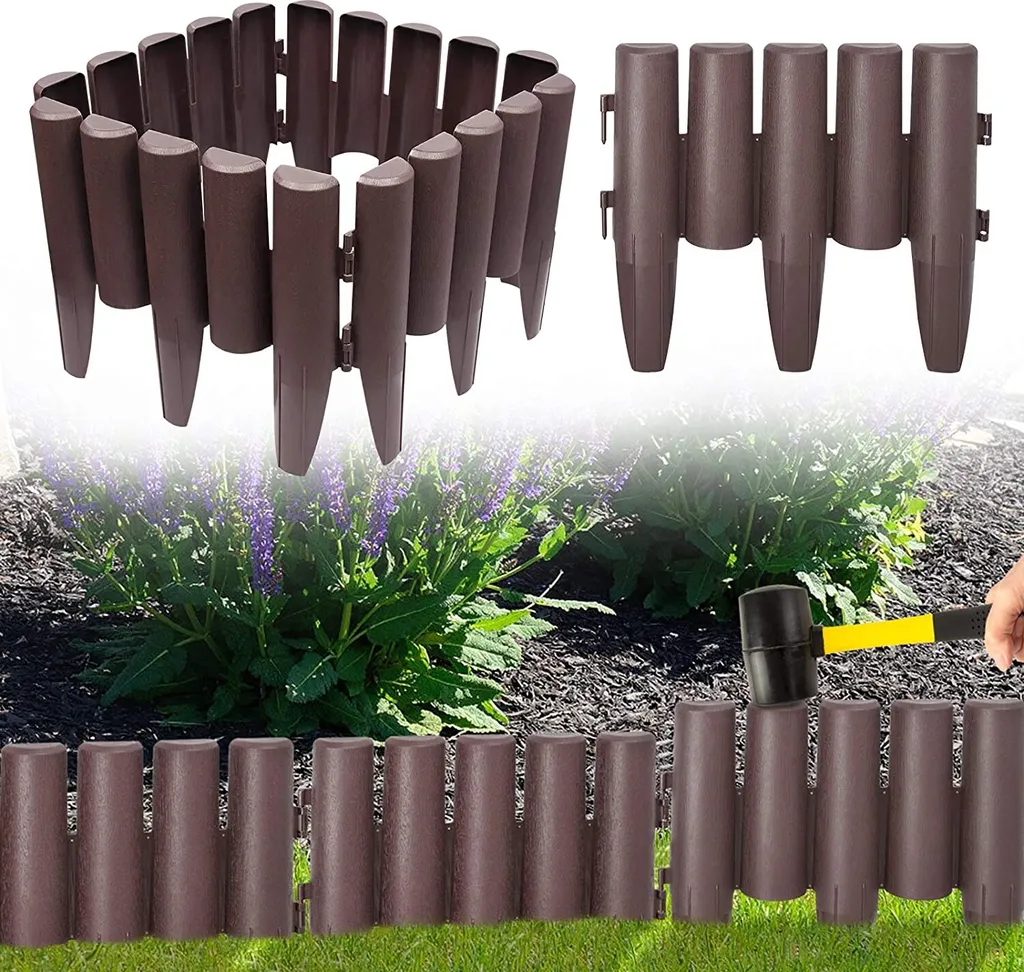 YARDIN Bordure de Pelouse 5,6m Aspect Bois Brun - 20 Pièces de 28x24cm