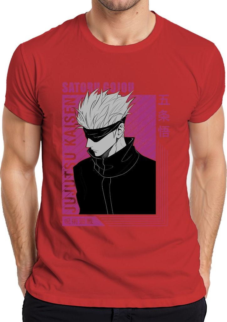 Satoru Gojo Jujutsu Kaisen weiße Haare Augenbinde Fan Geschenk Herren T-Shirt, Rot, 3XL