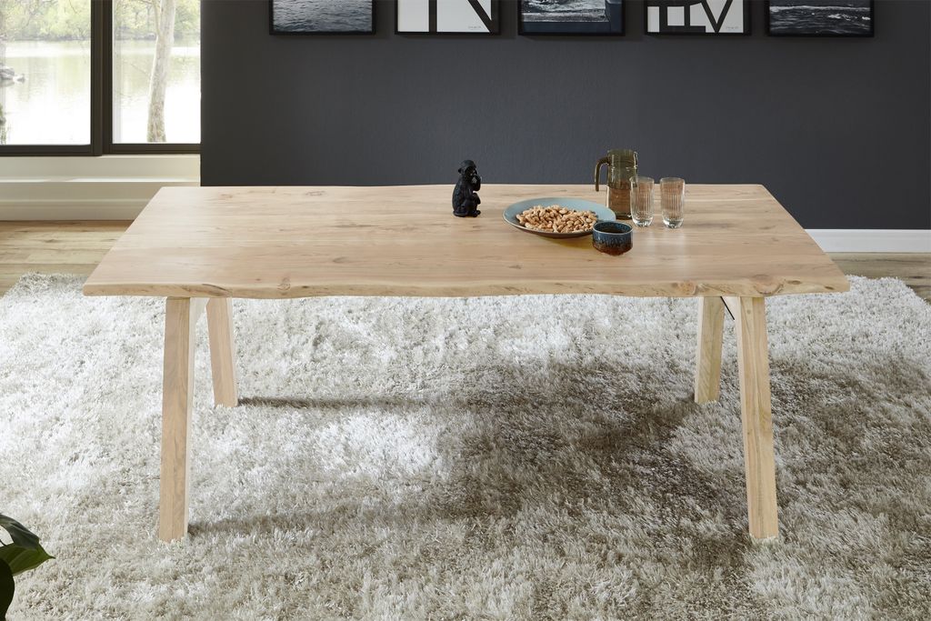 Baumkantentisch Esstisch Akazie Natur 240 x 100 cm Holzgestell Nele