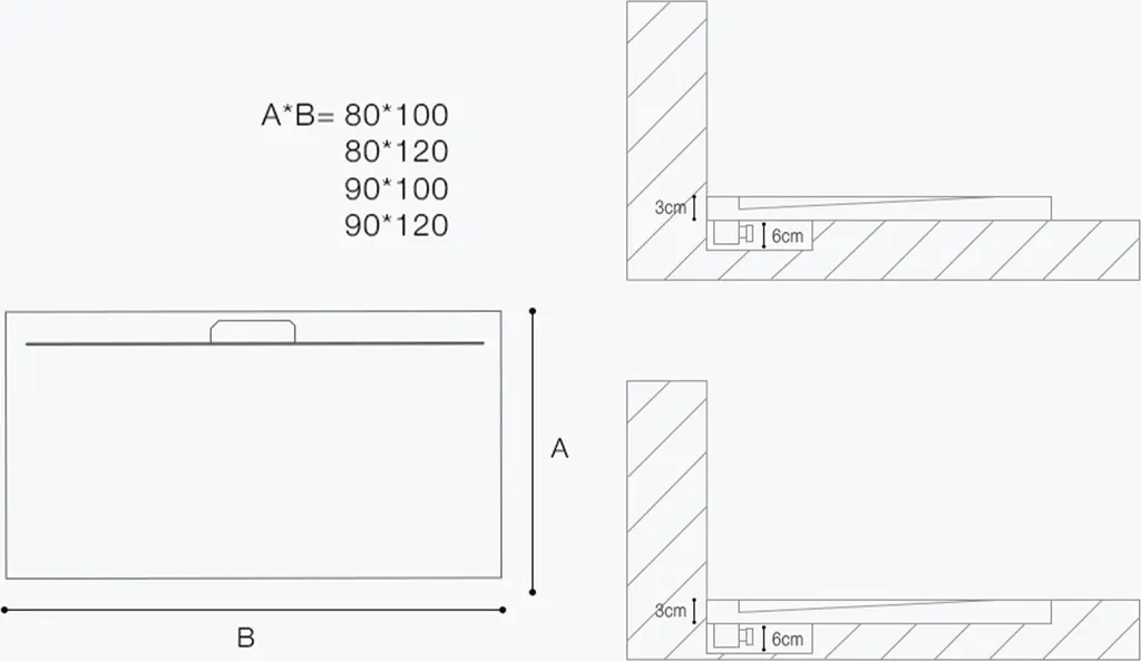 Receveur de douche antidérapant gris 100x80 Solid Surface avec bonde