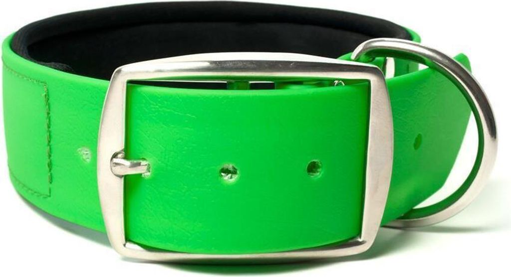 Mystique Biothane Halsband Deluxe Neopren 38mm rostfrei neon grün 35-43cm