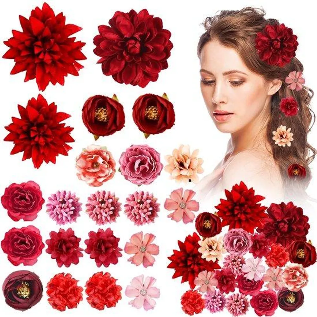 Lot de 21 Barrettes Fleurs Rouges : Fixation Stable pour Cheveux Fins