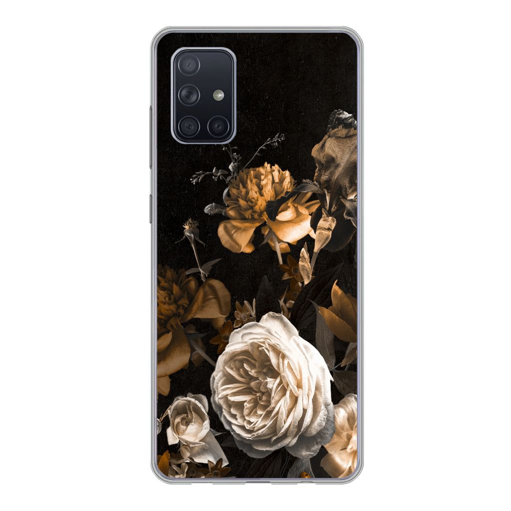 MuchoWow Handyhülle Schutzhülle Hülle für Samsung Galaxy A51 Rose - Gold - Blumenstrauß Silikon Softcase Handy Hülle - Schutzabdeckung