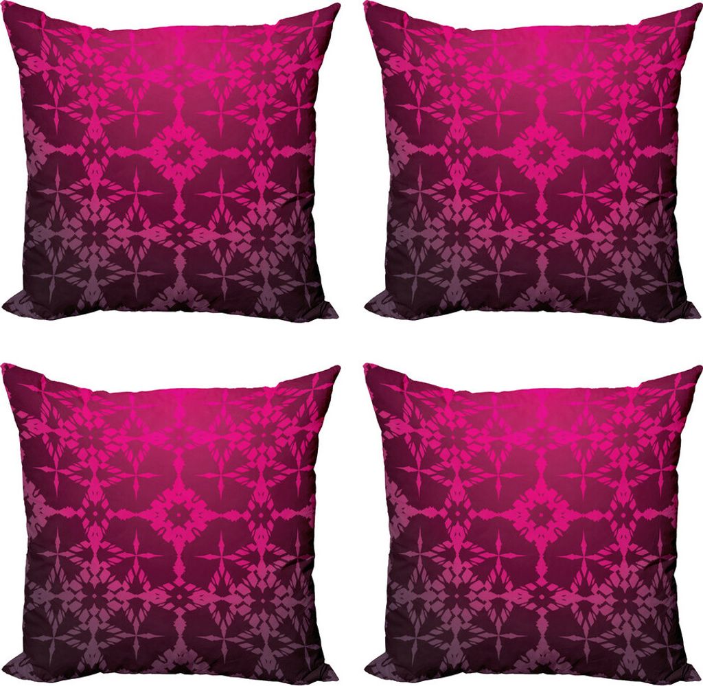 ABAKUHAUS Magenta Kissenbezug Set (4 Stück), Mosaik-Weinlese-Muster, Moderner Doppelseitiger Digitaldruck, 60 cm x 60 cm, Magenta
