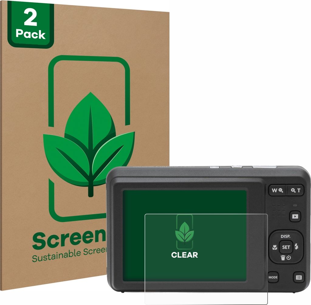2x ScreenLeaf Schutzfolie für Kodak Pixpro FZ55 nachhaltiger Displayschutz Display Schutz Folie Klar Transparent