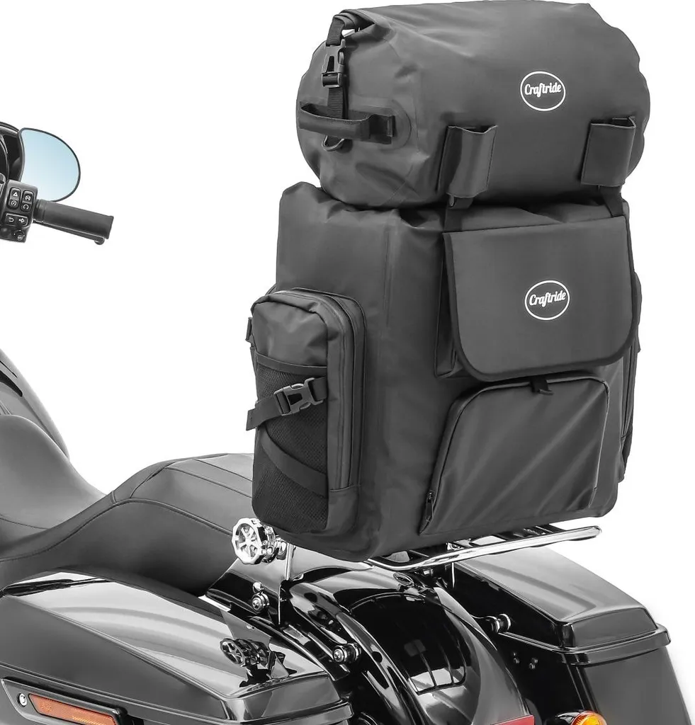 Sacoche sissybar moto étanche pour voyage en chopper et custom