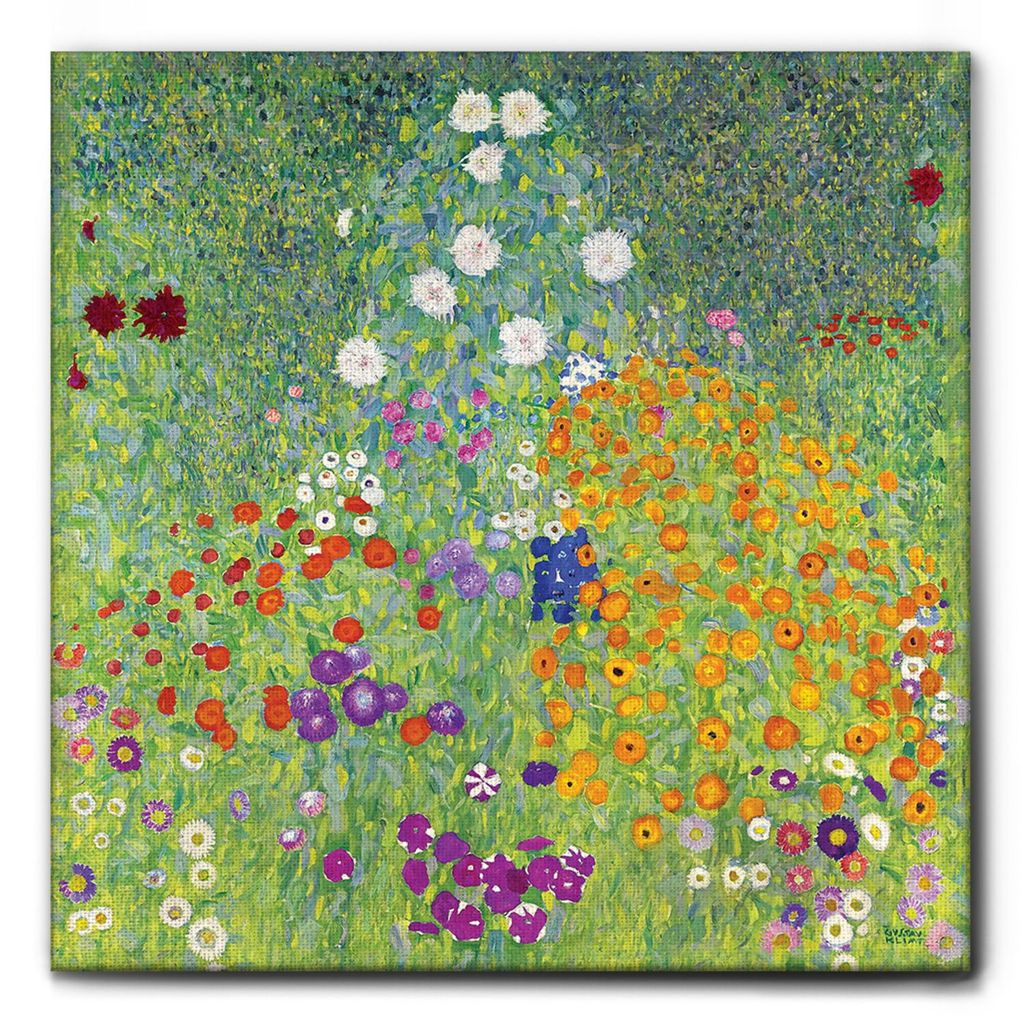 Giallobus - Blumengarten - Gustav Klimt - 70L x 70B cm - Bild - Leinwand mit Standardrahmen
