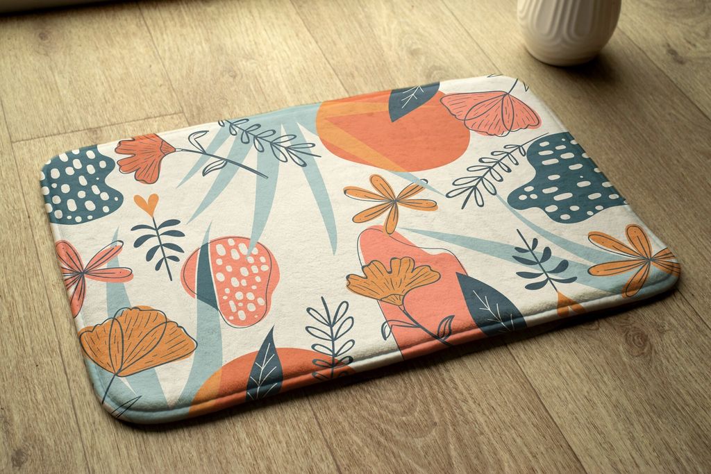 Badteppich Saugfähige - Badezimmer Teppich - Rutschfester Badvorleger Badematte - 90x60 cm - Blumenmuster