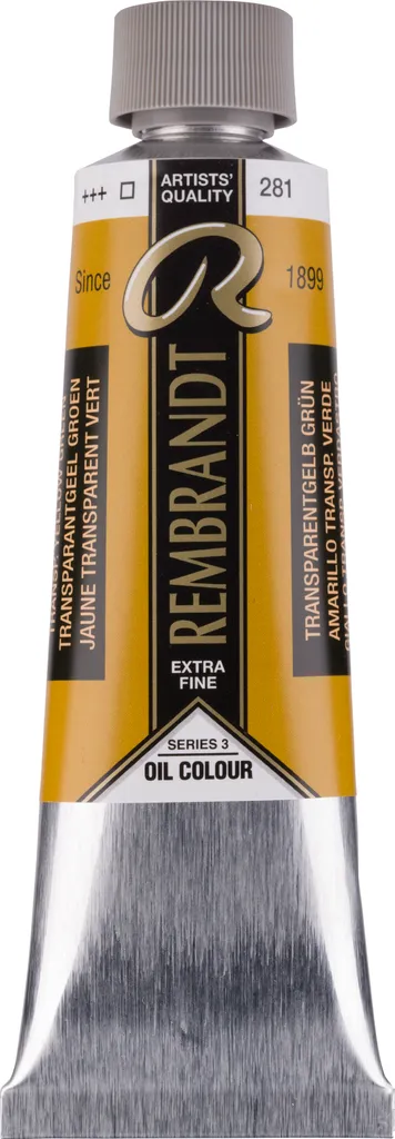 Peinture à l'huile Rembrandt 150ml Jaune Transparent Vert n°281 tube