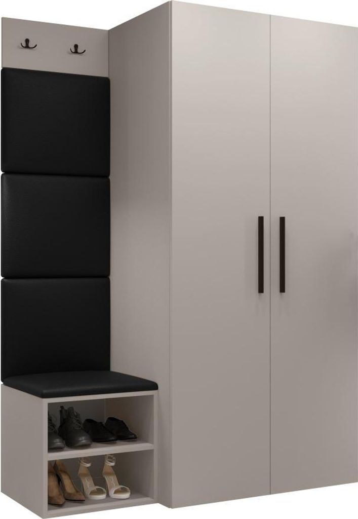 MIRJAN24 Garderoben-Set Medi IV, Schuhschrank, Kleiderhakenbrett, 4x Paneel 42x42, 2 Kleiderhaken (Farbe: Cashmere, Soft 011)