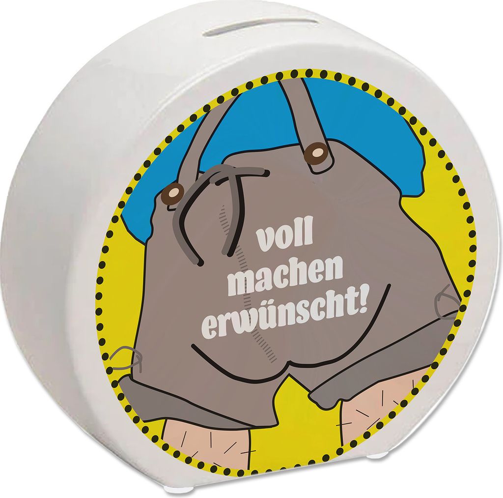 Volle Lederhose Spardose mit Spruch - Voll machen erwünscht