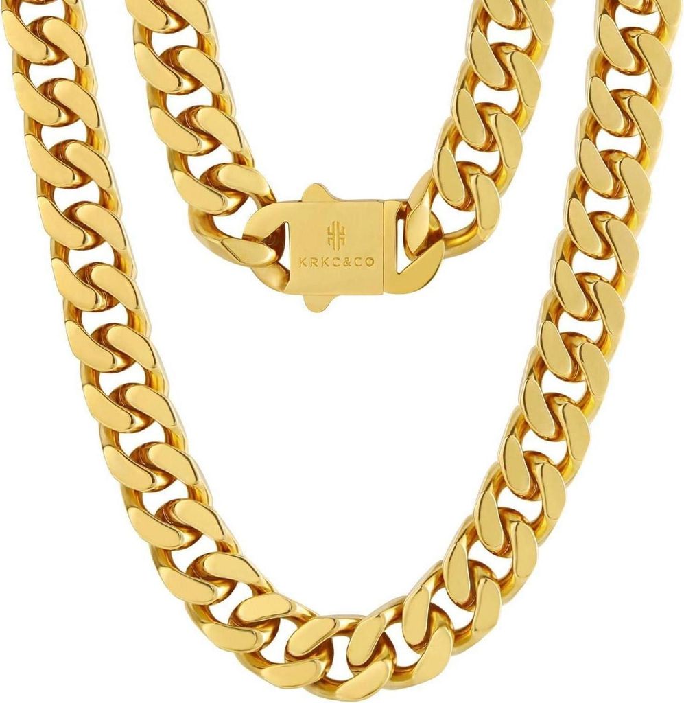 Panzerkette Herren 14mm Gold Cuban Link Chain 66cm Hip Hop Produktbild 
