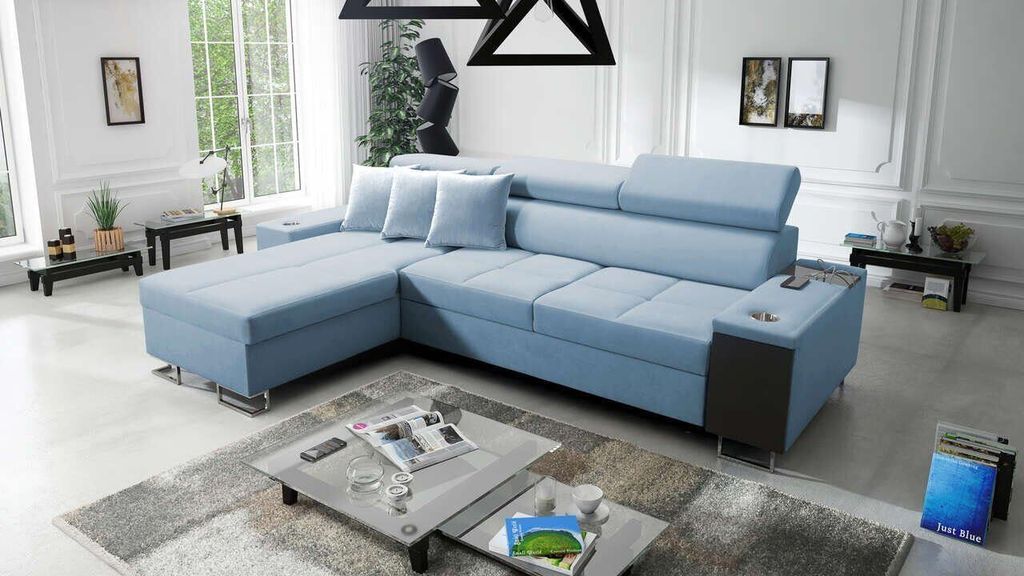 Ecksofa Anita I Maxi Luxus und Elegantes mit Schlaffunktion, Teile hat einen Öffnungsbügel, eine Steckdose und einen USB-Anschluss Uttariovelvet2960