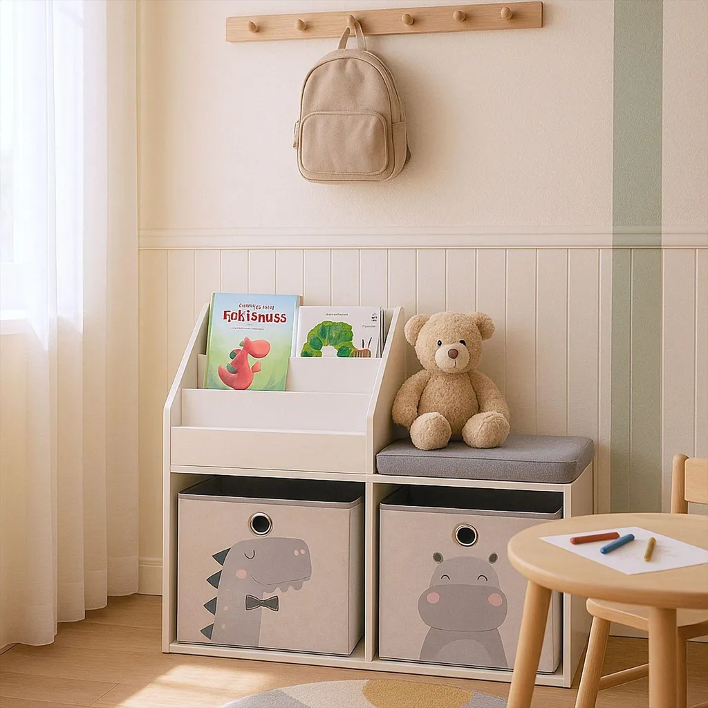 Bibliothèque enfant avec banc pour coin lecture et rangement chambre