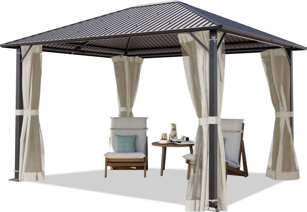 TOOLPORT Gartenpavillon 3x3,65 m Stahl-Dach mit Moskitonetzen und Seitenteilen in cream